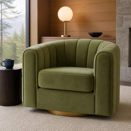 360° Swivel Accent Chair, Velvet Barrel Chair, Olive Green