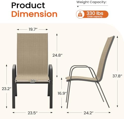 JEAREY Patio Dining Chairs Set of 4, Stackable Outdoor Chairs, Beige