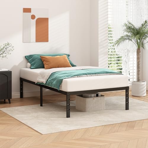HLIPHA Metal Platform Bed Frame 16 Inch Tall,No Box Spring Needed,Twin Size Bed with Heavy Duty Strong Support Slats,Easy to Assemble,Black