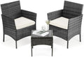 DUMOS 3 Piece Patio Furniture Set, Outdoor Wicker Bistro Set, Black