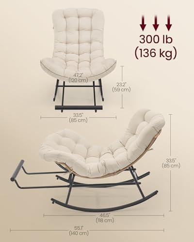 VASAGLE Outdoor Rocking Chair with Extendable Footrest, Removable Cushion