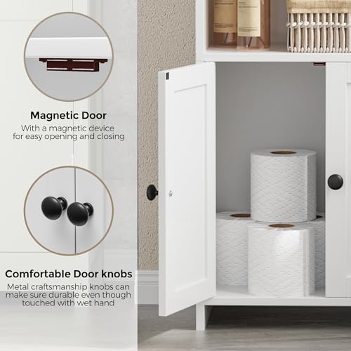 Homhedy Small Bathroom Storage Cabinet, Toilet Paper Storage Cabinet | Bathroom Floor Cabinet with Doors and Shelves, Bathroom Organizers for Small Spaces, 7.9" D x 14.6" W x 31" H, White