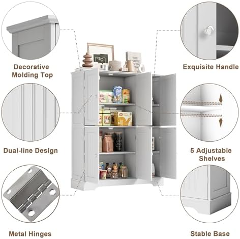 ChooChoo Bathroom Floor Cabinet with 6 Doors and Adjustable Shelves | Modern Bathroom Storage Cabinet, Freestanding Cupboard for Living Room, White