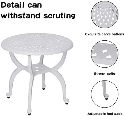 YKSY&YKSY Jardin DE Centennial Cast Aluminum Outdoor Side Table,Anti-Rust Outdoor End Table,Patio Coffee Bistro Table for Indoor,Garden,Porch,Balcony(Round White)