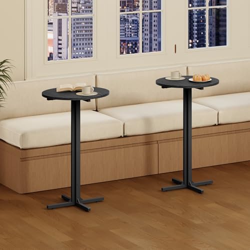 YATINEY Round Bar Table Set of 2, Counter Height Pub Table, Bar Height Cocktail Table, Versatile Use, for Dining Room, Kitchen, Bar, Pub, Cafe, Black BT10L2BB