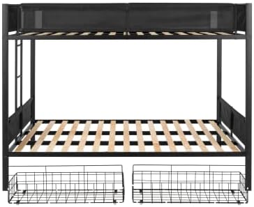 PVWIIK Queen Over Queen Bunk Bed for Teens,Black