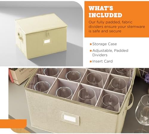 storageLAB Wine Glass Storage Case | Hard Shell Felt Dividers | Cream
