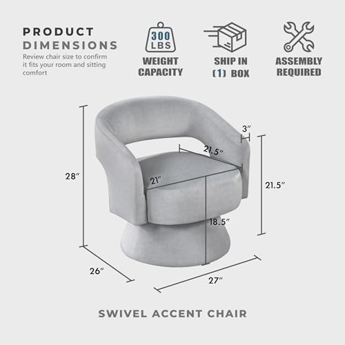Lexicon Swivel Accent Chair, Modern Velvet Round Barrel Chair, Gray