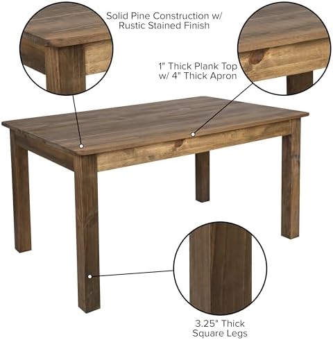 Merrick Lane Jessamine 60" x 38" Rectangular Rustic Solid Pine Farm Dining Table, Antique Farmhouse Wooden Dining Table for Kitchens and Parties, Antique Rustic