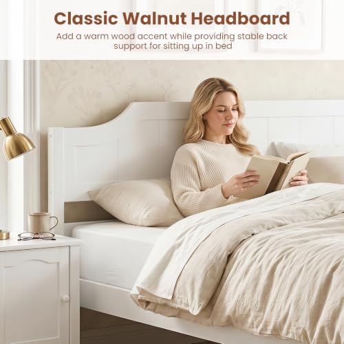 GIANTEX Queen Size Wooden Bed Frame with Headboard, Wood Slat Support
