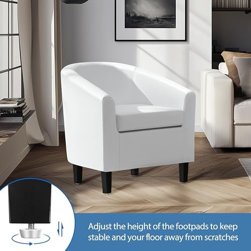 Yaheetech Accent Chairs, Faux Leather Barrel Armchairs White