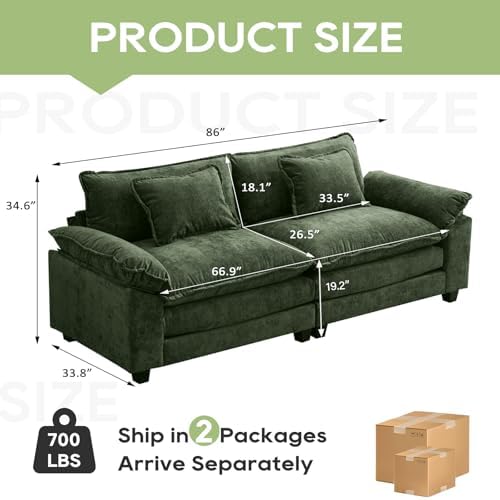 Oprisen 86" Modular Sectional Sofa, Comfy Loveseat Deep Cloud Couch