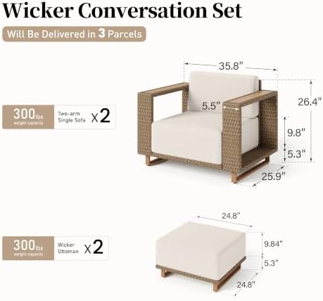 SUNSHINE VALLEY 4pcs Patio Furniture Set, Outdoor Wicker Chairs, Beige