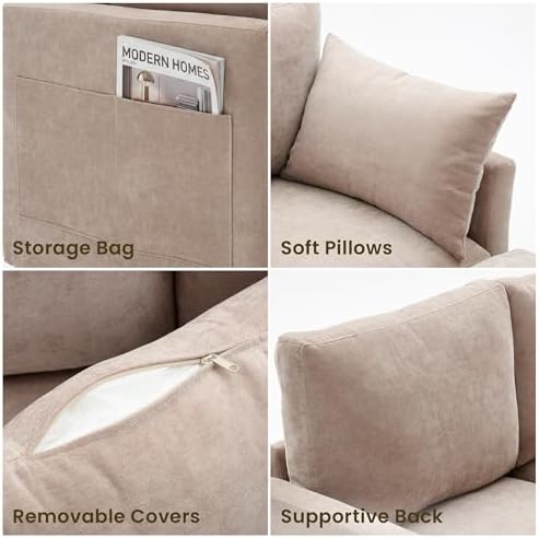 Iroomy Modular Sectional Loveseat Couch, Modern Chenille Sofa, Khaki
