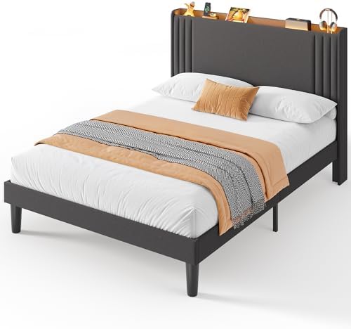 Gizoon Queen Bed Frame with Charging Station and LED Lights