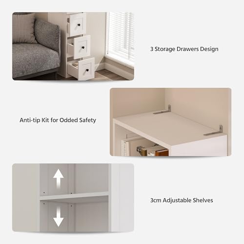 Tall Narrow Bathroom Storage Cabinet, 67" Floor Cabinet with 2-Way Reversible Door & 3 Drawers, Narrow Pantry Linen Tower with Adjustable Shelves for Small Space, Kitchen, Laundry, White