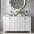 48" Bathroom Vanity with Sink, White Modern Freestanding Bathroom Vanity Cabinet with Marble Texture Top and 4 Drawers, Two Boat Silver Glass Vessel Sinks
