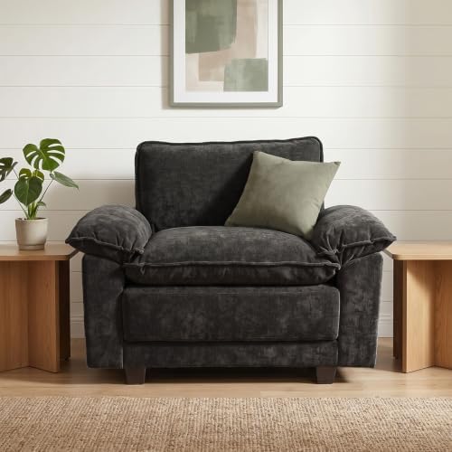 Modern Cloud Single Sofa, Comfy Chenille Couch for Living Room, Black
