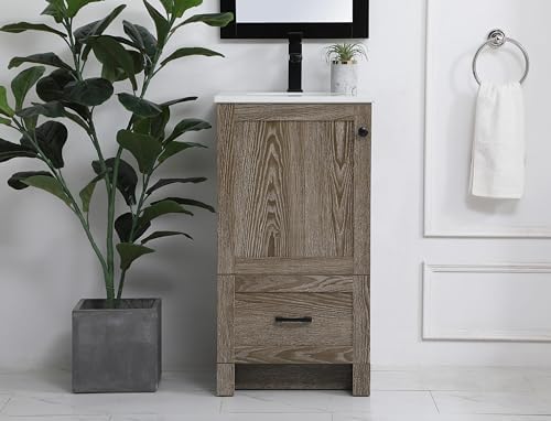 18" Pre-Assembled Bathroom Vanity with Sink, Engineered Wood, Ivory White Engineered Marble Countertop Attached, Single Oval Porcelain Sink, 1 Soft-Close Drawers, Weathered Oak