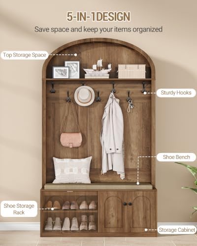 Hzuaneri Hall Tree with Bench & Entryway Coat Rack with Shoe Storage