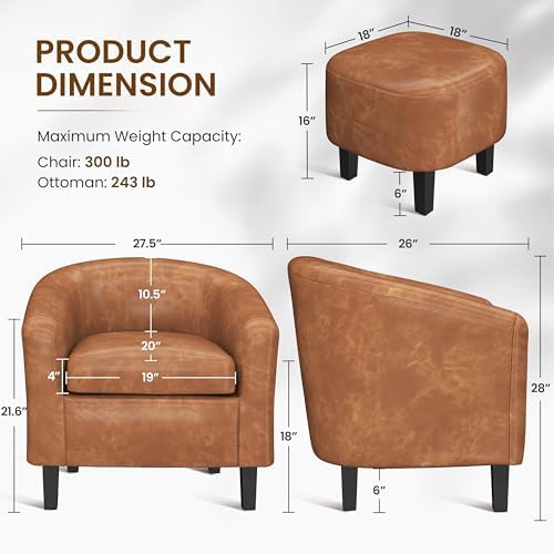 Yaheetech Accent Chairs with Ottoman Set of 2, Faux Leather, Brown
