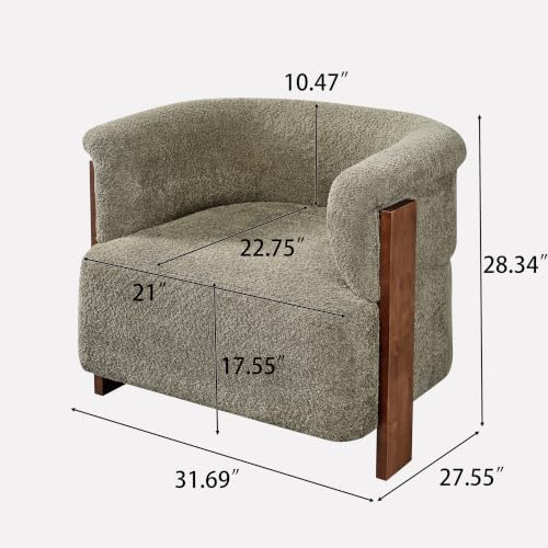 Merax 31.7" Mid-Century Boucle Fabric Barrel Accent Chair, Green