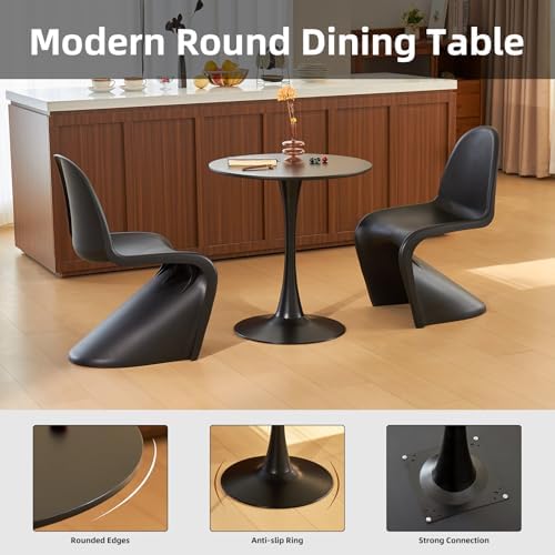 Round Dining Table, 27" Circle Tulip Table with Thickened Tabletop & Metal Pedestal, Mid Century Modern Bistro Table for Kitchen, Small Places, Living Room, Cafe (Black)