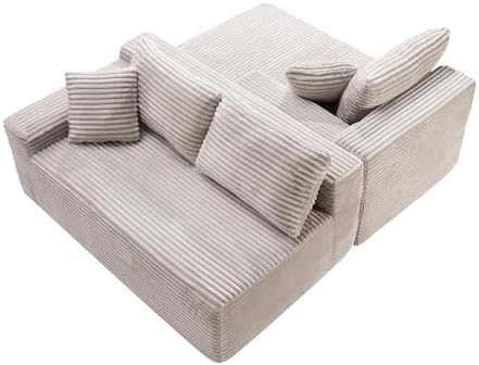 95" L-Shaped Right Facing Cloud Sectional Couch for Living Room, Modular Compressed Boneless Sectional Sofa Corduroy Boneless Corner Foam Sofa W/Chaise Lounge and Pillows