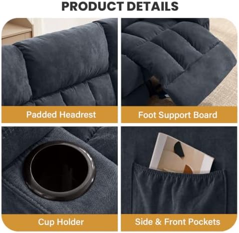 BOSMILLER Recliner Loveseat with Cup Holders for Living Room, 2 Seat Manual Reclining Loveseat with Side Pocket, RV Loveseat Recliner Sofa for Movie Room