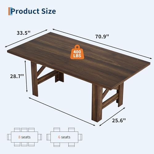 IDEALHOUSE 71" Farmhouse Dining Table for 6-8, Rectangular Kitchen Table