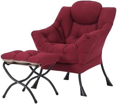 Tiita Lazy Chair with Ottoman, Comfy Reading Accent Chair, Burgundy
