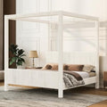 Queen Size Canopy Bed with Upholstered Headboard & Footboard, Beige