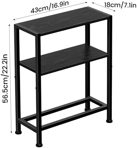 Narrow Side Table Set of 2 for Small Space, 2-Tier Small End Table with Shelf Holder, Slim Nightstand, Skinny Snack Couch Table in Living Room, Bedroom, Study, Kitchen and Balcony (Black)