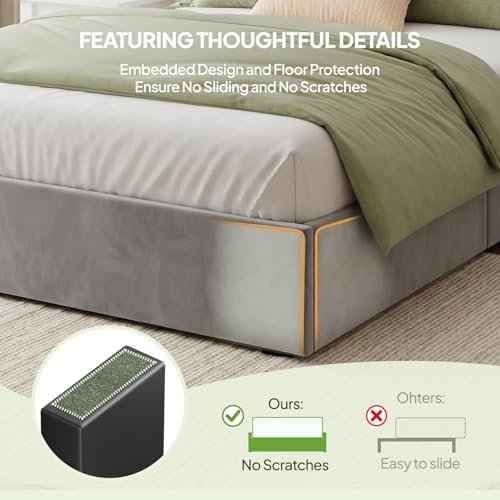 Welzona Queen Upholstered Bed Frame with Headboard & 4 Storage Drawer, Grey
