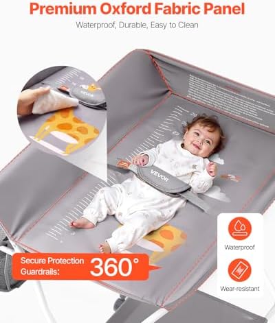 VEVOR Baby Changing Table, Foldable Diaper Change Station with Side Basket, Adjustable Height Changing Table with Lockable Wheels, Multi-Functional Nursery Storage Organizer, Gray