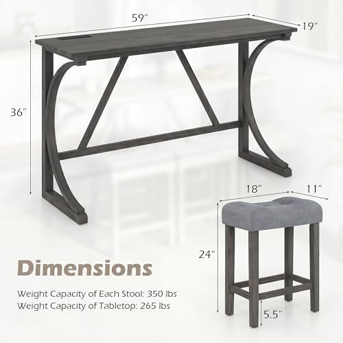 COSTWAY 4-Piece Farmhouse Bar Table Set with Power Outlet