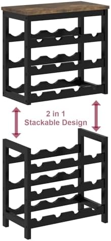MOGELAFOO 6 Tier Bamboo Wine Rack Freestanding Floor, 24 Bottles Wine Storage Shelves with Table Top, Stackable Wine Display Rack for Kitchen, Bar, Dining Room, Rustic Brown and Black