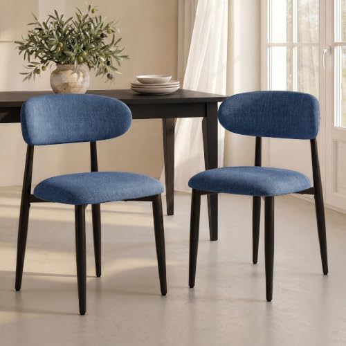 UVV Dining Chairs Set of 6, Metal Kitchen Chairs with Modern Fabric Upholstered for Dining Room, Navy Blue