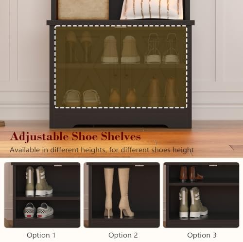 Small Hall Tree with Bench and Shoe Storage, Coat Rack with Shoe Bench