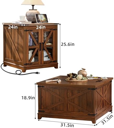 Joaxswe Farmhouse Coffee Table Set 3, End Table and Coffee Table