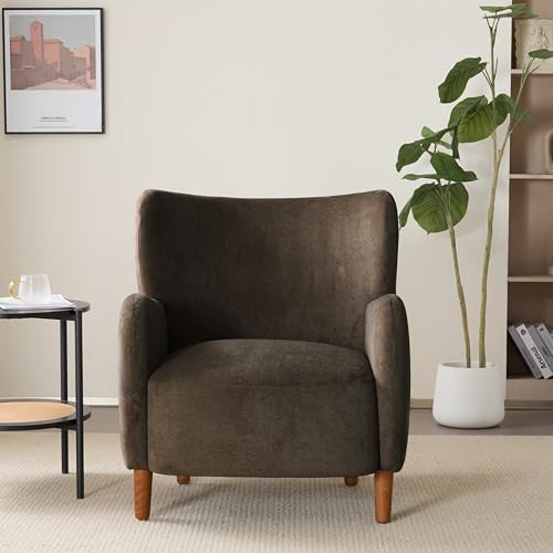 Christopher Knight Home Dolly Mid-Century Modern Velvet Upholstered Wingback Club Chair, Living Room Lounge Chair for Relaxation, Reading Armchair, Solid Wood Living Room Accent Chair, Dark Brown