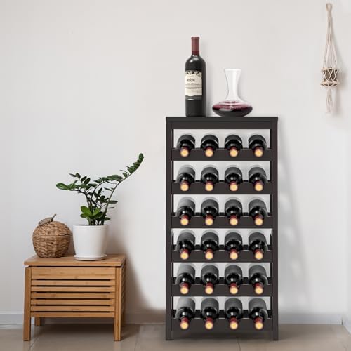 24 Botttle Wine Rack Freestanding Floor 6 Tier Bamboo Wine Rack Storage