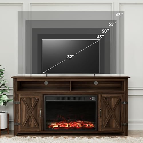 YESHOMY Farmhouse Fireplace TV Stand for Television up to 65+ Inch, Walnut