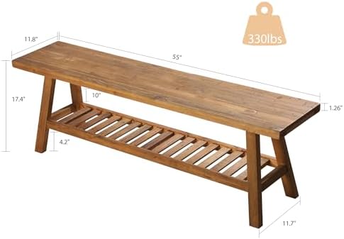 HOKYHOKY Reclaimed Solid Wood Bench-55 Entryway Bench with Storage Shelf