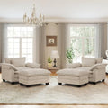 Oversized Accent Chair with Ottoman Set of 2,44"Chenille Cloud Sofa Chair with Deep Seat,Upholstered Armchair with Extra Thick,Modern Comfy Reading Chairs for Living Room Bedroom Apartment Khaki