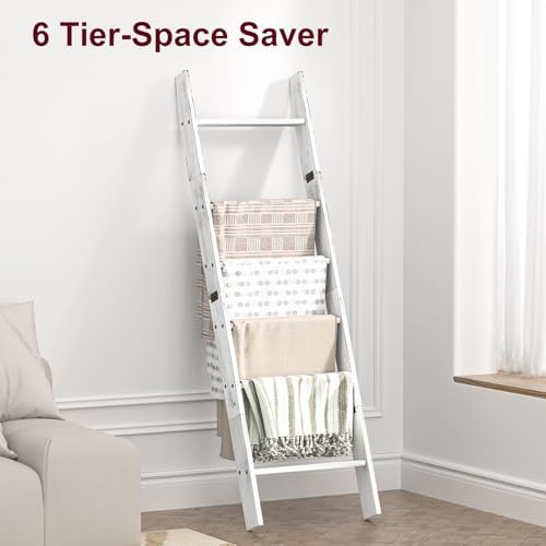 Blanket Ladders for the Living Room, Blanket Holder 6-Tier White