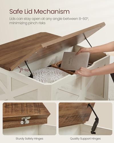 VASAGLE Farmhouse Coffee Table with Storage, Flip-Top Lids