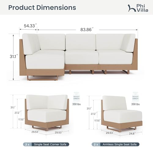 PHI VILLA 4 Piece Wicker Patio Sectional Furniture Set 8.7" Thick Cushions