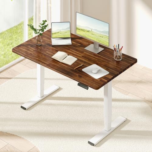 SANODESK Solid Acacia Wood Standing Desk Dual Motor 55.1"x27.6" Brown/White