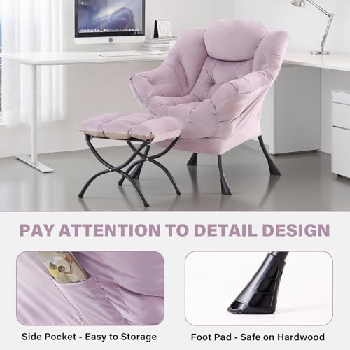 Tiita Lazy Chair with Ottoman, Comfy Reading Accent Chair, Light Purple